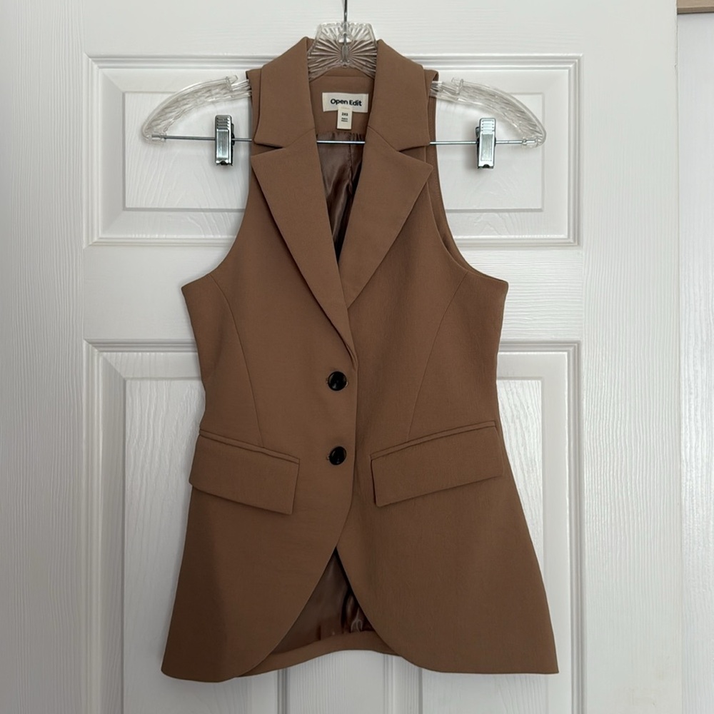 Open Edit Tan Curator Notched Lapel Vest XXS